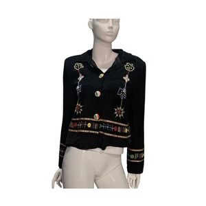 Allure Boutique Black Embellished chenille Blazer Jacket Women's Size M whimsy